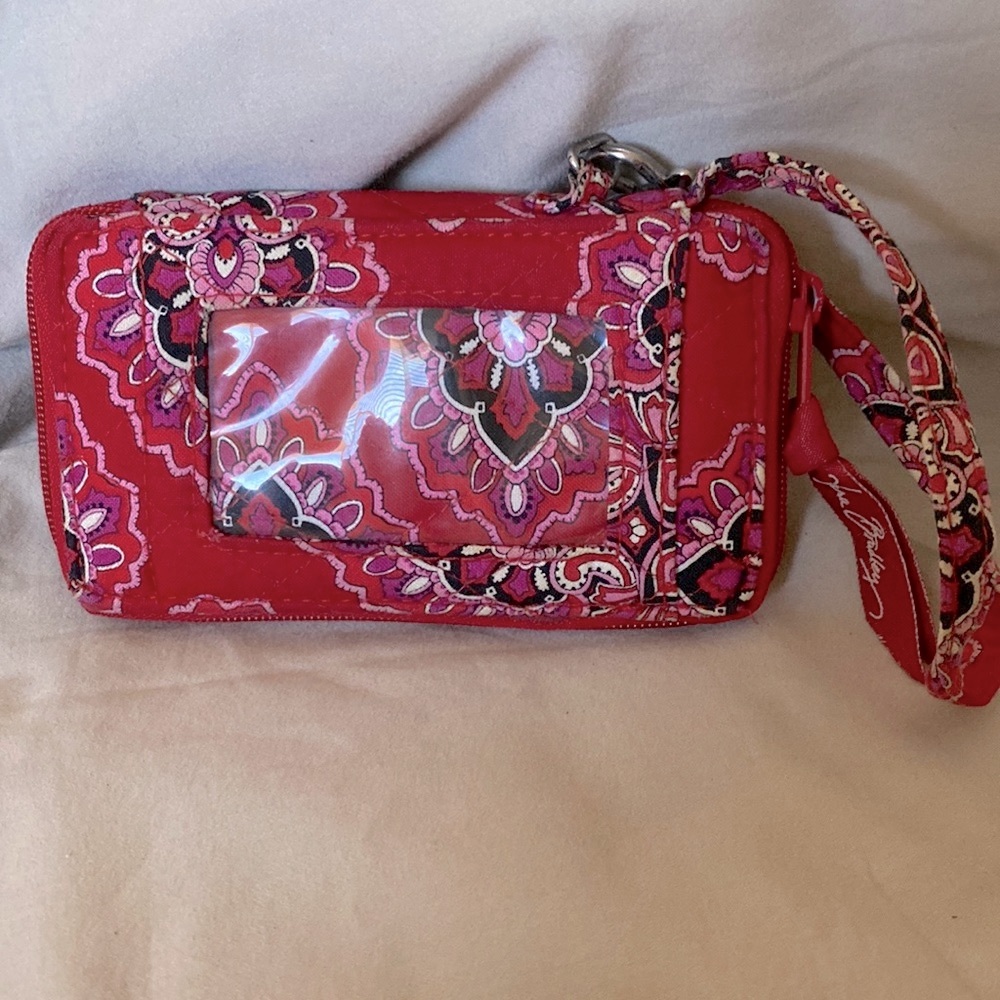 Vera Bradley ID Card Holder Wallet Wristlet in Red Frankly Scarlet